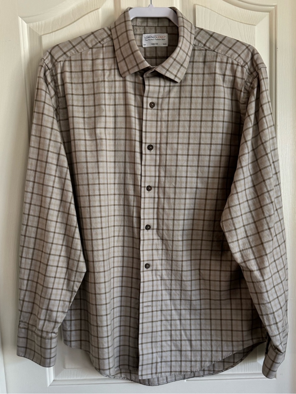 Lorenzo Uomo Tan and Brown Plaid Casual Button-Down Shirt